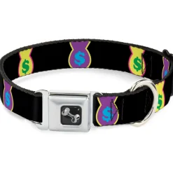 Dog Bone Seatbelt Buckle Collar - Money Bags Black/Multi Color