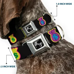 Dog Bone Seatbelt Buckle Collar - Money Bags Black/Multi Color