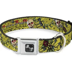 Dog Bone Seatbelt Buckle Collar - Born to Raise Hell Yellow