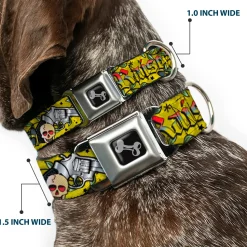 Dog Bone Seatbelt Buckle Collar - Born to Raise Hell Yellow