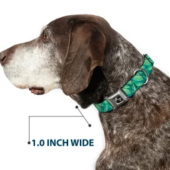 Dog Bone Seatbelt Buckle Collar - Palm Leaves Stacked Pastel Greens