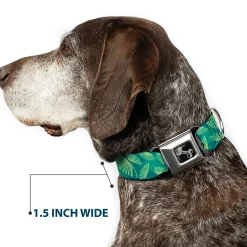 Dog Bone Seatbelt Buckle Collar - Palm Leaves Stacked Pastel Greens