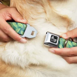 Dog Bone Seatbelt Buckle Collar - Palm Leaves Stacked Pastel Greens
