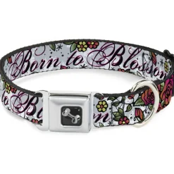 Dog Bone Seatbelt Buckle Collar - Born to Blossom White