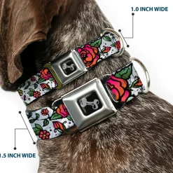 Dog Bone Seatbelt Buckle Collar - Born to Blossom White