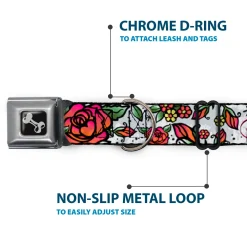 Dog Bone Seatbelt Buckle Collar - Born to Blossom White