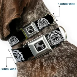 Dog Bone Seatbelt Buckle Collar - Native American Skull Black/White