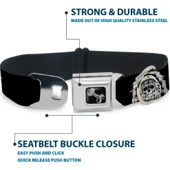 Dog Bone Seatbelt Buckle Collar - Native American Skull Black/White