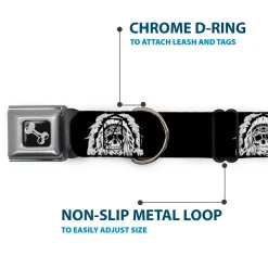 Dog Bone Seatbelt Buckle Collar - Native American Skull Black/White
