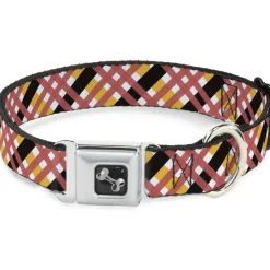 Dog Bone Seatbelt Buckle Collar - Plaid X White/Gold/Black/Pink