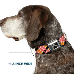 Dog Bone Seatbelt Buckle Collar - Plaid X White/Gold/Black/Pink