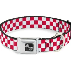 Dog Bone Seatbelt Buckle Collar - Checker Crimson/White