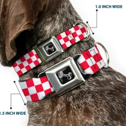 Dog Bone Seatbelt Buckle Collar - Checker Crimson/White
