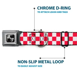 Dog Bone Seatbelt Buckle Collar - Checker Crimson/White