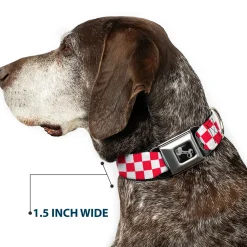 Dog Bone Seatbelt Buckle Collar - Checker Crimson/White
