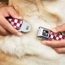 Dog Bone Seatbelt Buckle Collar - Checker Crimson/White
