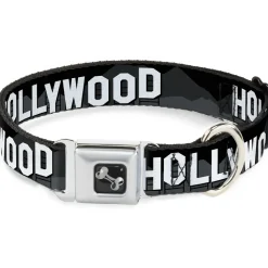 Dog Bone Seatbelt Buckle Collar - HOLLYWOOD Sign Skyline Black/Grays/White