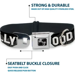 Dog Bone Seatbelt Buckle Collar - HOLLYWOOD Sign Skyline Black/Grays/White