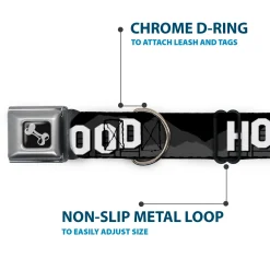 Dog Bone Seatbelt Buckle Collar - HOLLYWOOD Sign Skyline Black/Grays/White