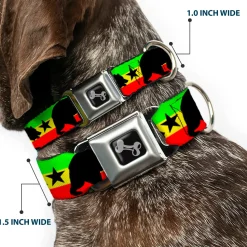Dog Bone Seatbelt Buckle Collar - Cali Bear/Star Silhouette Rasta/Black