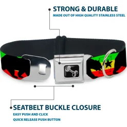 Dog Bone Seatbelt Buckle Collar - Cali Bear/Star Silhouette Rasta/Black