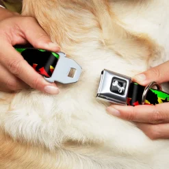 Dog Bone Seatbelt Buckle Collar - Cali Bear/Star Silhouette Rasta/Black