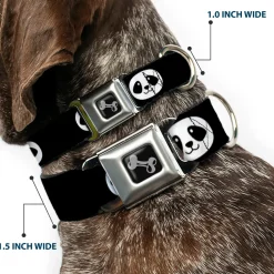 Dog Bone Seatbelt Buckle Collar - Smiling Panda Face Black/White