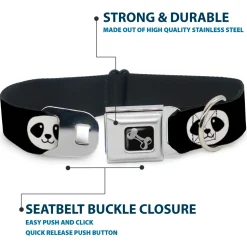 Dog Bone Seatbelt Buckle Collar - Smiling Panda Face Black/White