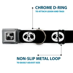 Dog Bone Seatbelt Buckle Collar - Smiling Panda Face Black/White