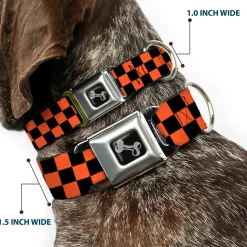 Dog Bone Seatbelt Buckle Collar - Checker Black/Orange