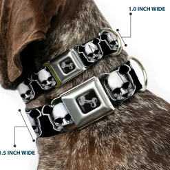 Dog Bone Seatbelt Buckle Collar - Panda Skulls