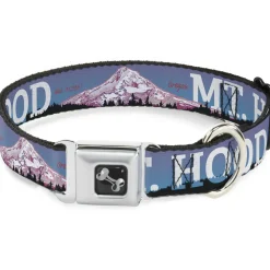 Dog Bone Seatbelt Buckle Collar - Oregon MT. HOOD Scenery Blues/Purples/Black/White