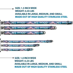 Dog Bone Seatbelt Buckle Collar - Oregon MT. HOOD Scenery Blues/Purples/Black/White