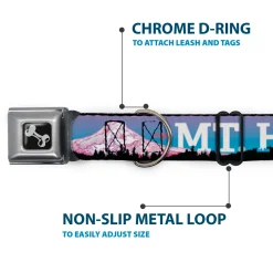 Dog Bone Seatbelt Buckle Collar - Oregon MT. HOOD Scenery Blues/Purples/Black/White