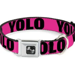 Dog Bone Seatbelt Buckle Collar - YOLO Pink/Black