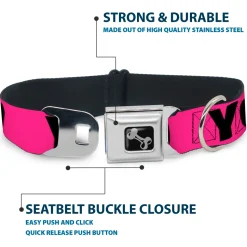 Dog Bone Seatbelt Buckle Collar - YOLO Pink/Black