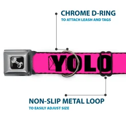 Dog Bone Seatbelt Buckle Collar - YOLO Pink/Black