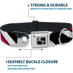 Dog Bone Seatbelt Buckle Collar - Diagonal Stripes Black/White/Pink/Green