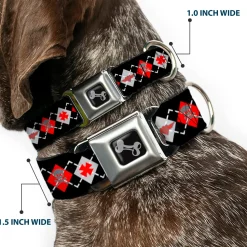Dog Bone Seatbelt Buckle Collar - BD Argyle Black/Red/Gray