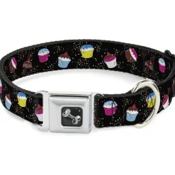 Dog Bone Seatbelt Buckle Collar - Cupcake Sprinkles Black/Multi Color