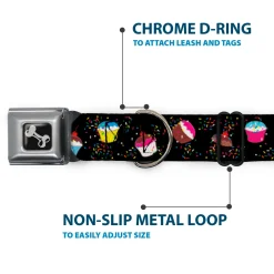 Dog Bone Seatbelt Buckle Collar - Cupcake Sprinkles Black/Multi Color