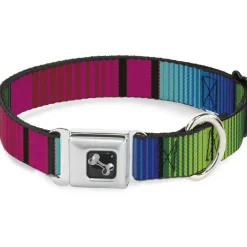 Dog Bone Seatbelt Buckle Collar - Zarape7 Vertical Pinks/Blues/Greens/Black