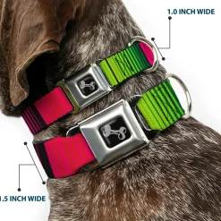 Dog Bone Seatbelt Buckle Collar - Zarape7 Vertical Pinks/Blues/Greens/Black