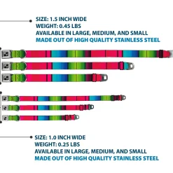 Dog Bone Seatbelt Buckle Collar - Zarape7 Vertical Pinks/Blues/Greens/Black