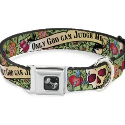 Dog Bone Seatbelt Buckle Collar - Only God Can Judge Me Green