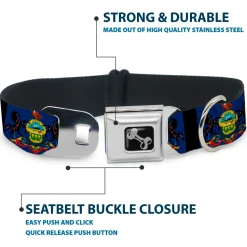 Dog Bone Seatbelt Buckle Collar - Pennsylvania Flags/Black