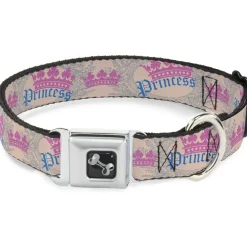 Dog Bone Seatbelt Buckle Collar - Crown Princess Oval Baby Pink/Baby Blue