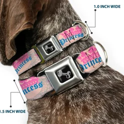 Dog Bone Seatbelt Buckle Collar - Crown Princess Oval Baby Pink/Baby Blue