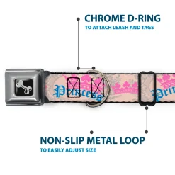 Dog Bone Seatbelt Buckle Collar - Crown Princess Oval Baby Pink/Baby Blue