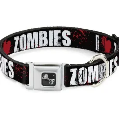 Dog Bone Seatbelt Buckle Collar - I "Heart" ZOMBIES Bold Splatter Black/White/Red
